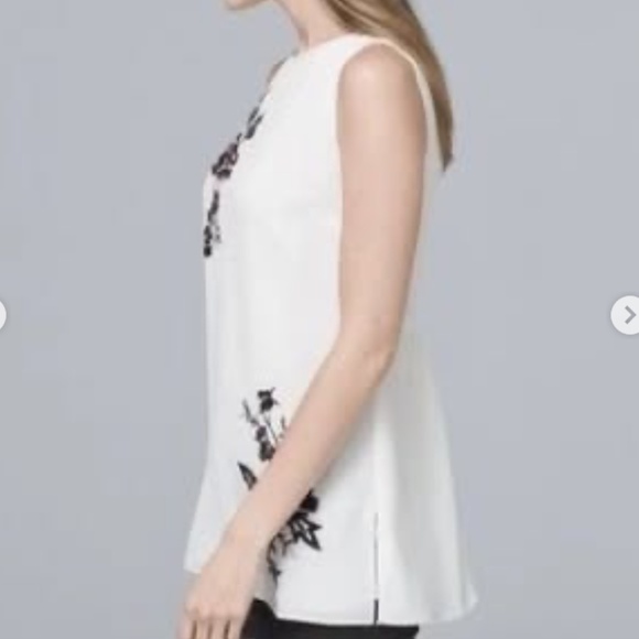 WHBM Embroidered Tunic Tank Top in White Multi sz 2 EUC - Picture 2 of 7